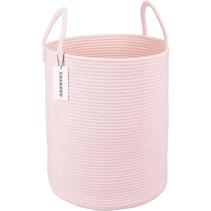Large Light Pink Cotton Rope Laundry Basket Hamper for Girls Baby Nursery Storage Bin