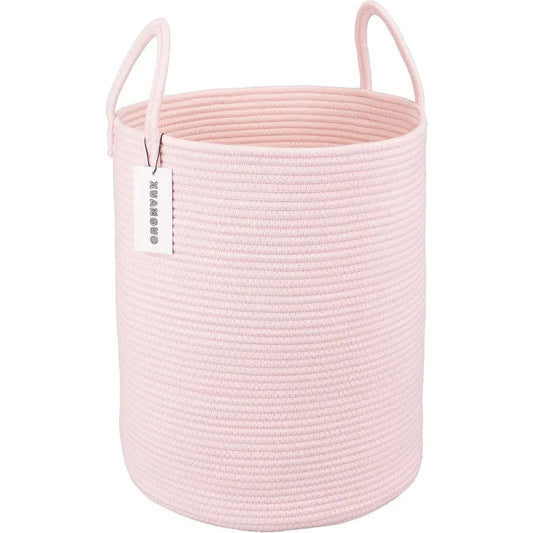 Large Light Pink Cotton Rope Laundry Basket Hamper for Girls Baby Nursery Storage Bin