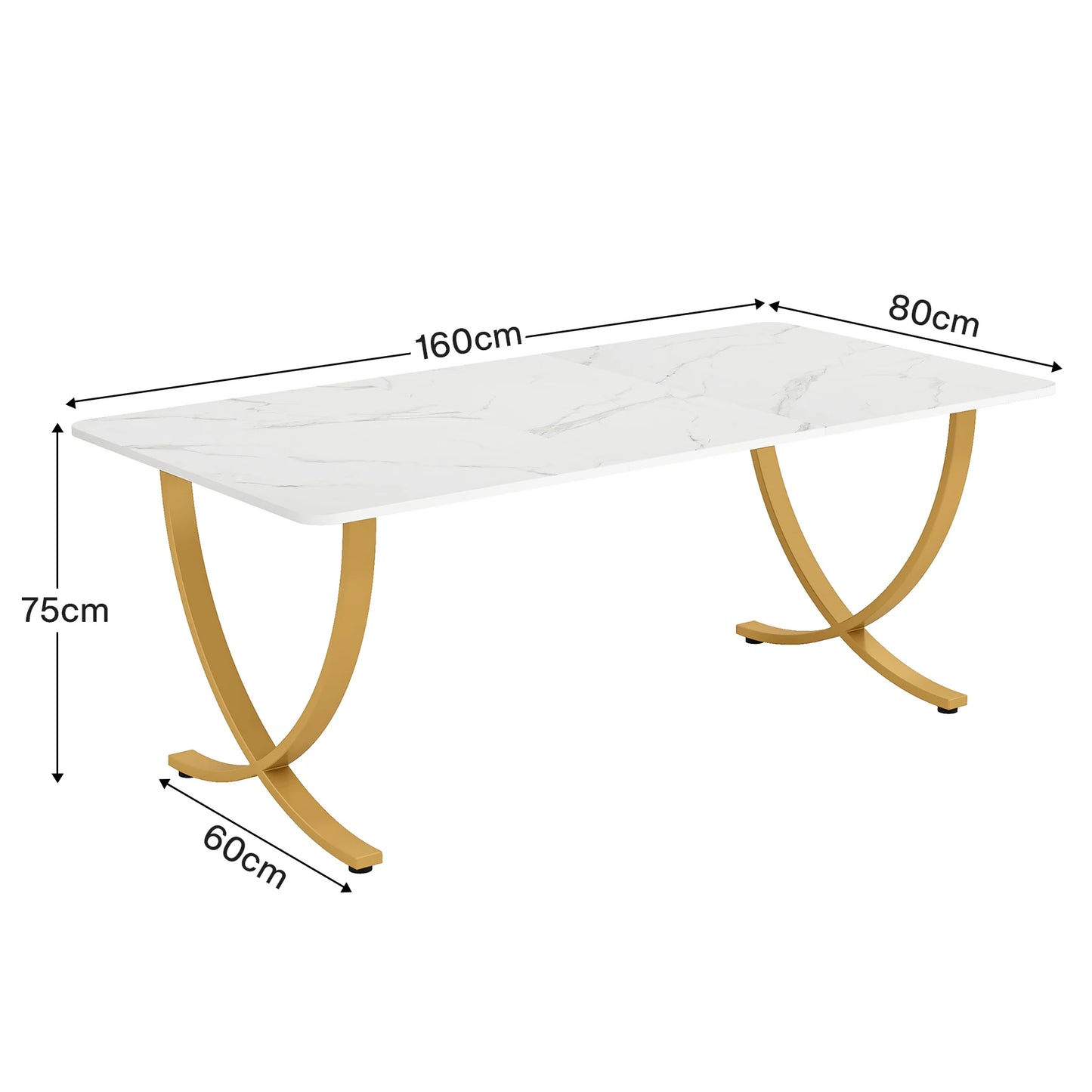 63-Inch Rectangular Dining Table for 4 to 6, Modern Kitchen Table with Faux Marble Table Top