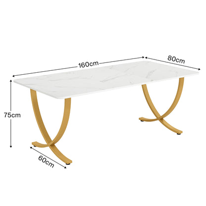 63-Inch Rectangular Dining Table for 4 to 6, Modern Kitchen Table with Faux Marble Table Top