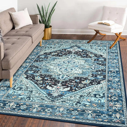 Faux Cashmere Vintage Floral  Soft Accent Area Rug, Low Pile for Living Room Bedroom