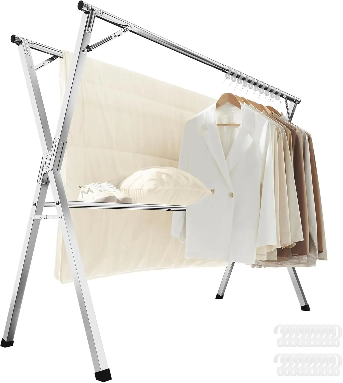 Clothes Drying Rack Heavy-Duty Laundry Drying Rack 45.7-63.4 Inches Extendable Foldable Freestanding Airer Stainless Steel for I