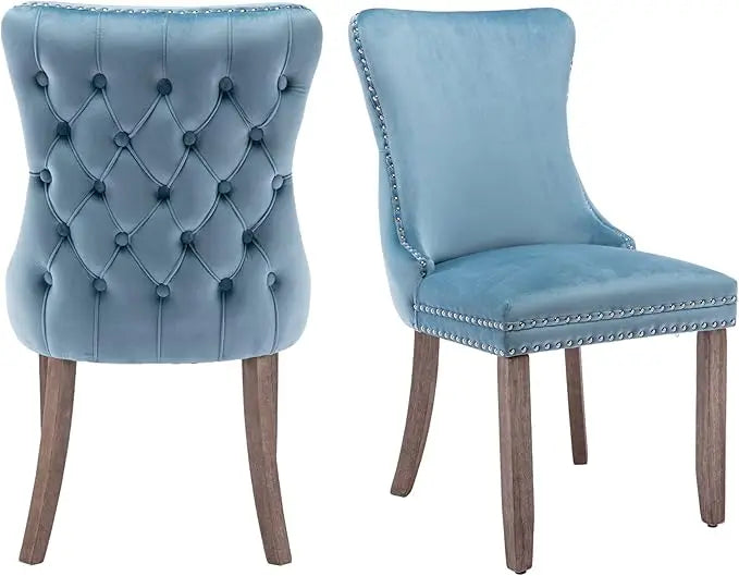 Velvet Upholstered Dining Chairs Set of 4 Wingback Kitchen Room Black Accent Chairs 4PC Solid Wood Leg