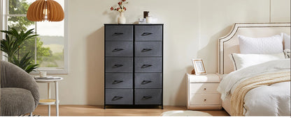 Bedside Table For Bedroom With 10 Fabric Drawers Nightstand Storage Cabinet With Steel Frame