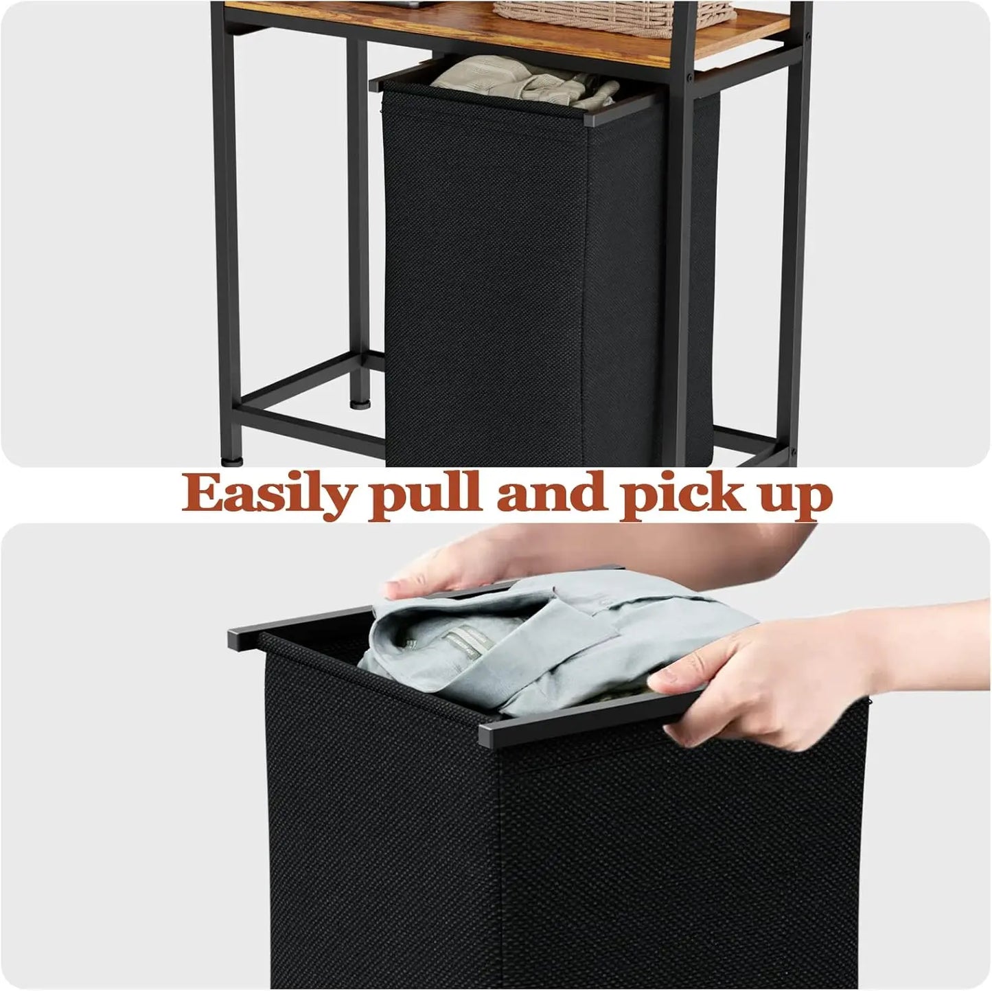 4 Tiers Laundry Hamper with Shelf and Hooks Tall Laundry Basket Sorter with 2 Removable Bags
