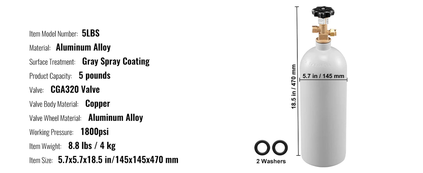 5 Lbs CO2 Tank Aluminum Gas Cylinder