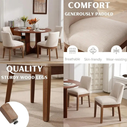 set of 4 comfortable linen-upholstered dining chairs with back support for modern kitchen