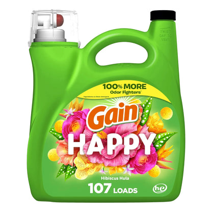 107 Load HE Laundry Soap 154oz Happy Scent, Top Rated Concentrated Detergent for Freshness and Effective Cleaning