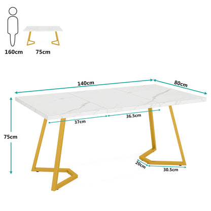 63-Inch Rectangular Dining Table for 4 to 6, Modern Kitchen Table with Faux Marble Table Top
