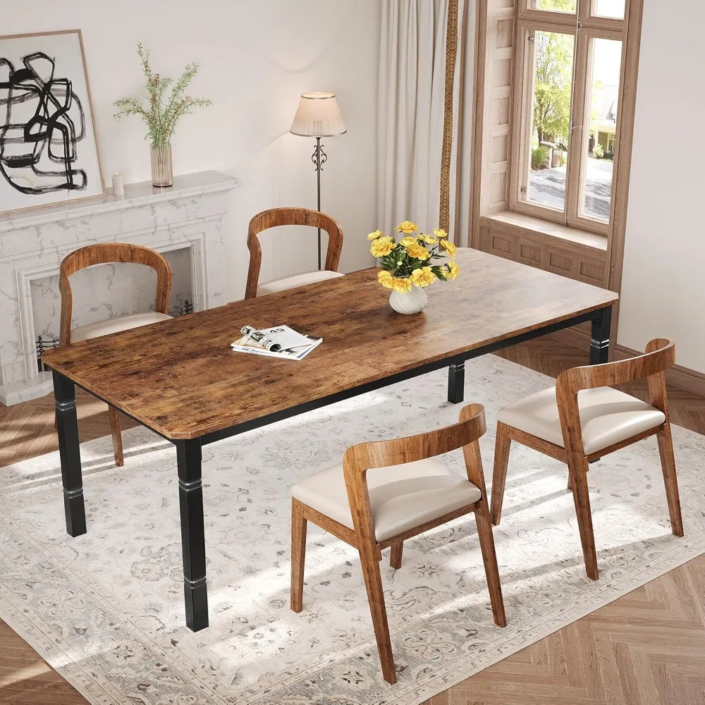 79" Large Industrial Dining Room Table for 6-8 People Rectangular Wood