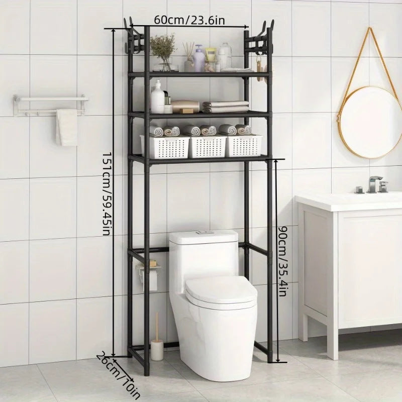Metal 3 Tier Above Toilet Storage Rack Floor-to-ceiling No-drill Bathroom Accessory