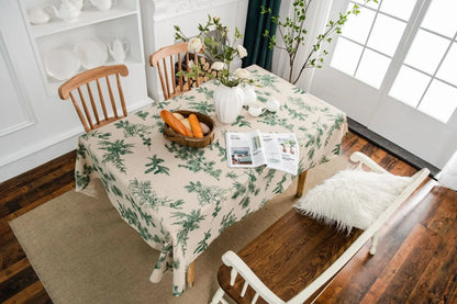 Cotton Linen Printed Pine Rectangular Fitted Tablecloth