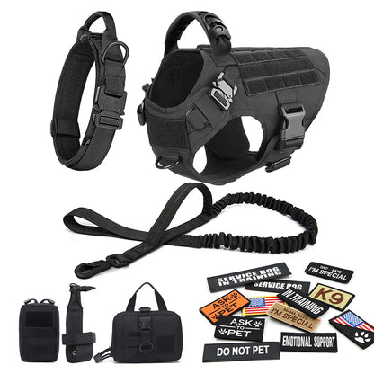 Military Large Dog Harness Collar Leash Bags Patches Set Pet  Training Vests Tactical Dogs Harnesses Accessories