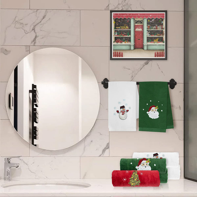 New Year Towel Classic Solid Xmas Tree/Snowman/Santa Claus Embroidery Bath Towel 45x30cm Christmas Hand Towels Set