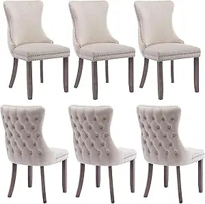 Velvet Upholstered Dining Chairs Set of 4 Wingback Kitchen Room Black Accent Chairs 4PC Solid Wood Leg