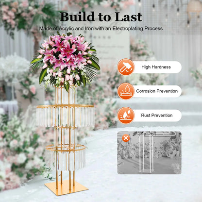 5 Tiers Gold Wedding Centerpieces Flower Stand Vase Centerpiece Acrylic Flower Stand with Hanging Acrylic