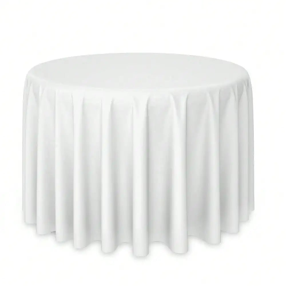 20Pack White Round Tablecloths 120 Inch - Circle Bulk Linen Polyester Fabric Washable Table Clothes