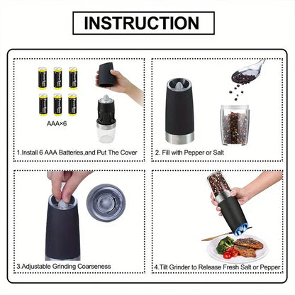 Gravity Electric Salt And Pepper Mill, Tilt To Grind Automatically, Battery Powered, Coarseness Adjustable
