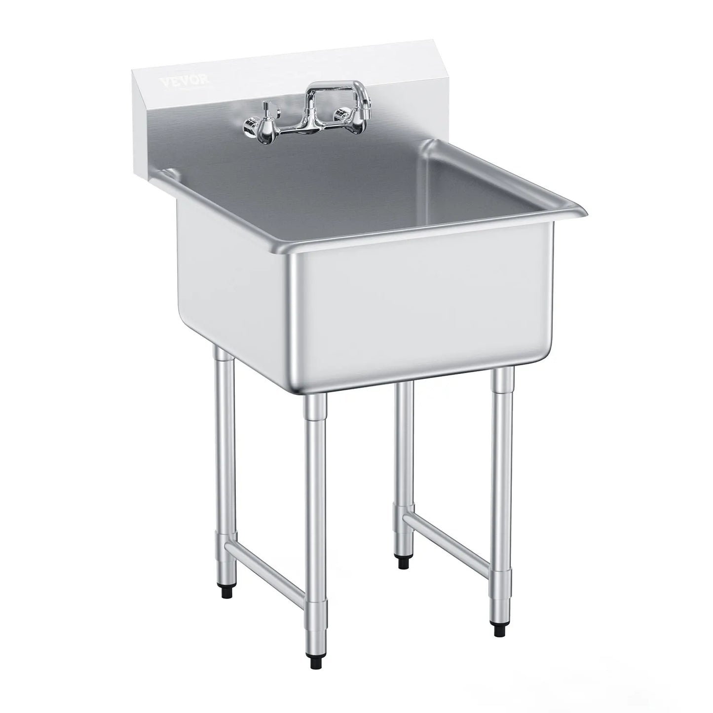 Stainless Steel Kitchen Prep & Utility Sink 1 Compartment Restaurant Commercial Steel Sink w/Faucet for Restaurant Home