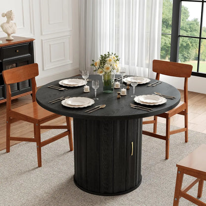 47 Inch Round Dining Table, Modern Round Wood Dining Table Rustic Kitchen Table for 4-6 People with Hidden Shelves for Dining