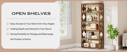 6-Tier Bookcase, 70-Inch Tall Bookshelf with Storage Shelves, Open Bookcase Display Shelving Unit for Living Room, Bedroom