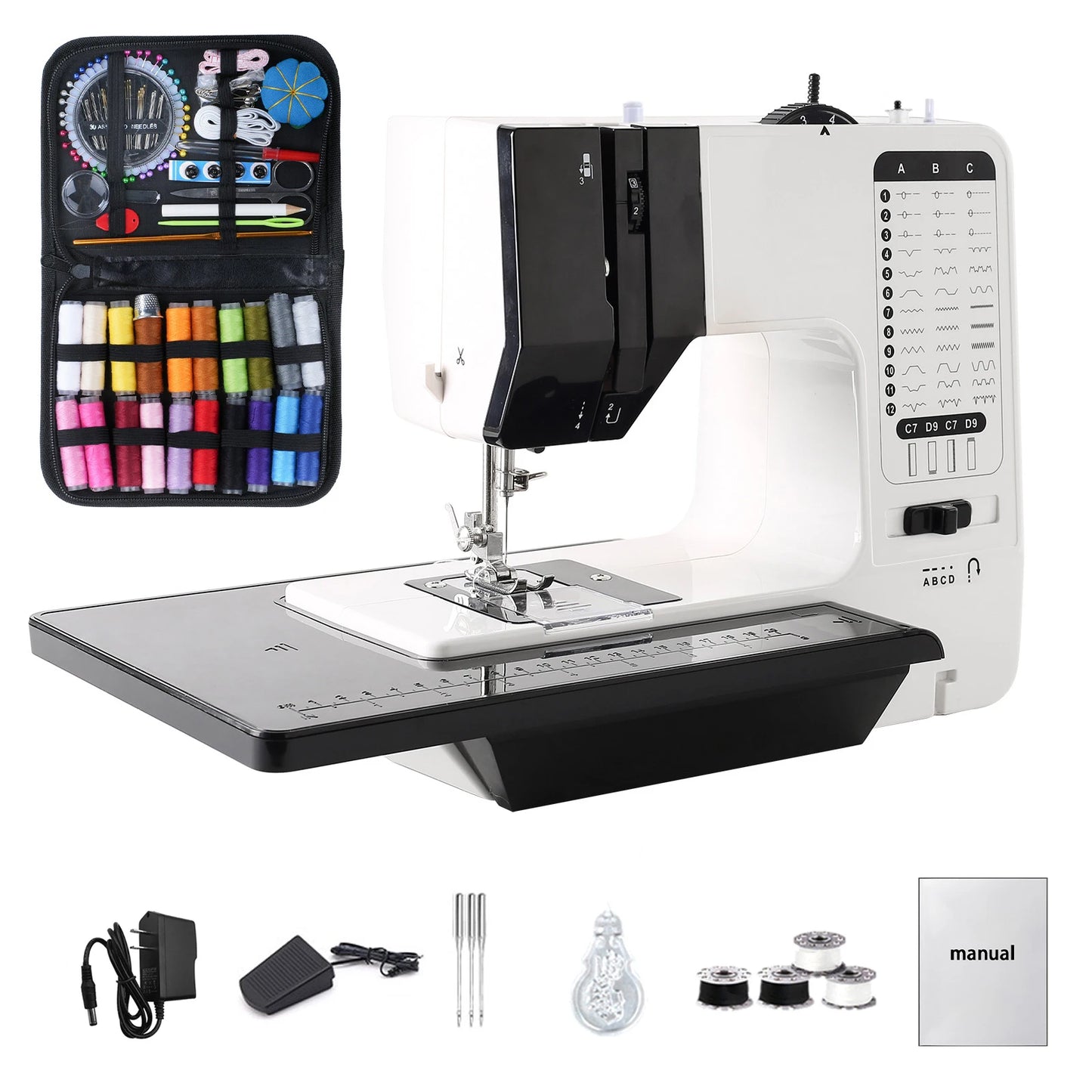 12 Stitches Mini Electric Sewing Machine with Sewing Table and 113PCS Sewing Kit