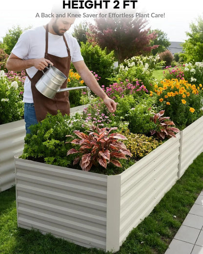 6x3x2 8x4x2ft Galvanized Raised Garden Bed Deep Root Planter Box for Vegetables Flowers Herbs