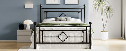 14 Inch Metal Platform Bed Frame, Vintage Victorian Style, Wrought Iron Headboard and Footboard
