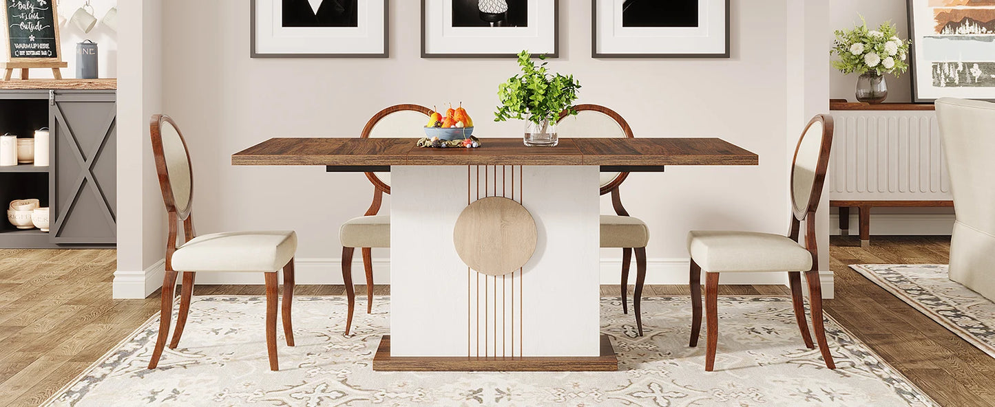 55" Rectangular Dining Table for 4 to 6 People, Farmhouse Wood Dinner Table for Kitchen, Dining Room & Living Room