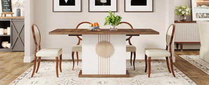 55" Rectangular Dining Table for 4 to 6 People, Farmhouse Wood Dinner Table for Kitchen, Dining Room & Living Room