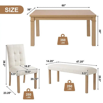 6-Piece Modern Dining Set, Rectangular Kitchen Table with 4 Upholstered Chairs & Bench, Ideal for Dining & Living Room