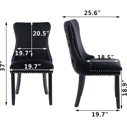 Velvet Upholstered Dining Chairs Set of 4 Wingback Kitchen Room Black Accent Chairs 4PC Solid Wood Leg