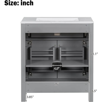 60" Bathroom Vanity Set with Double Sink, Vanity Cabinet with Flip Drawer, 2 Doors, and Adjustable Shelf