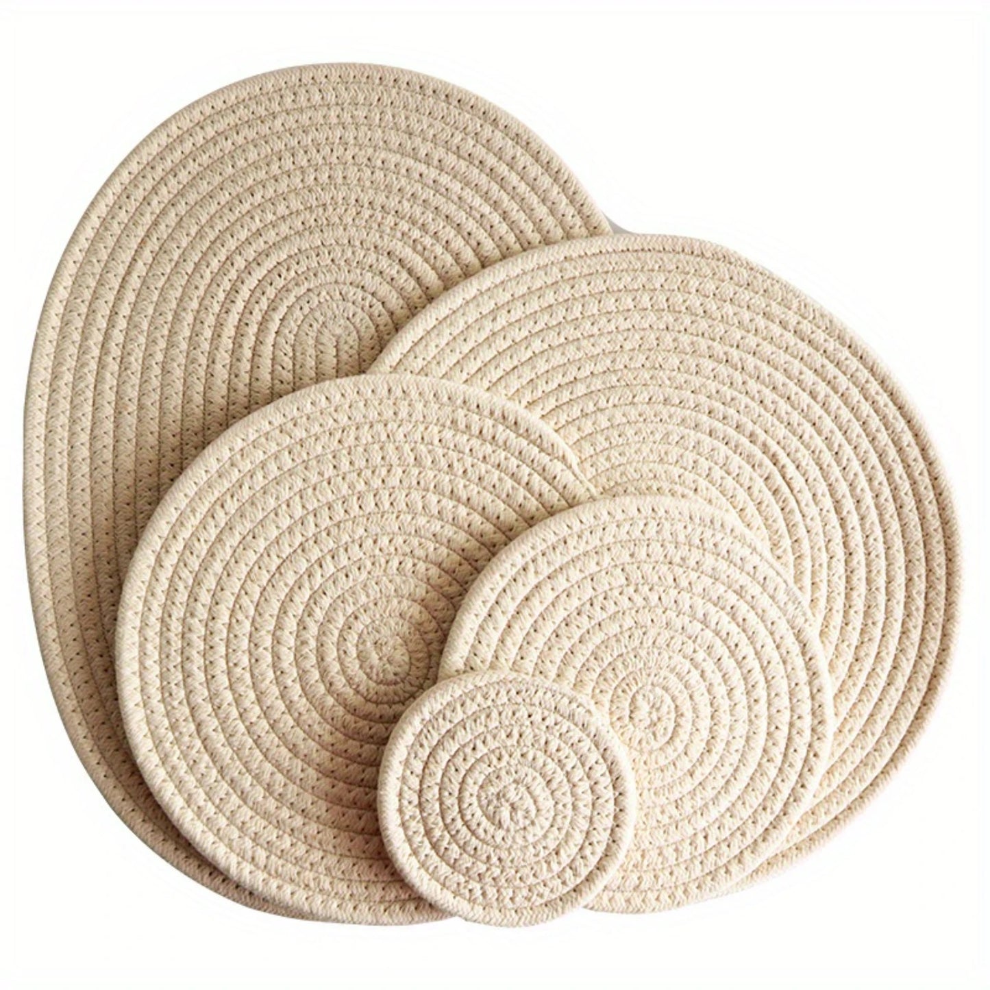 Cotton Woven Coaster, Japanese Hand-woven Thread Rope Placemat, Household Table Heat Insulation Table Mat, Office Desktop Coaste