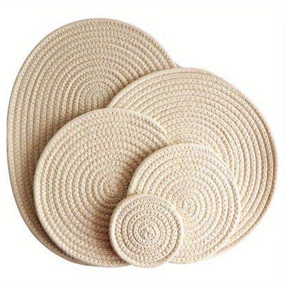 Cotton Woven Coaster, Japanese Hand-woven Thread Rope Placemat, Household Table Heat Insulation Table Mat, Office Desktop Coaste