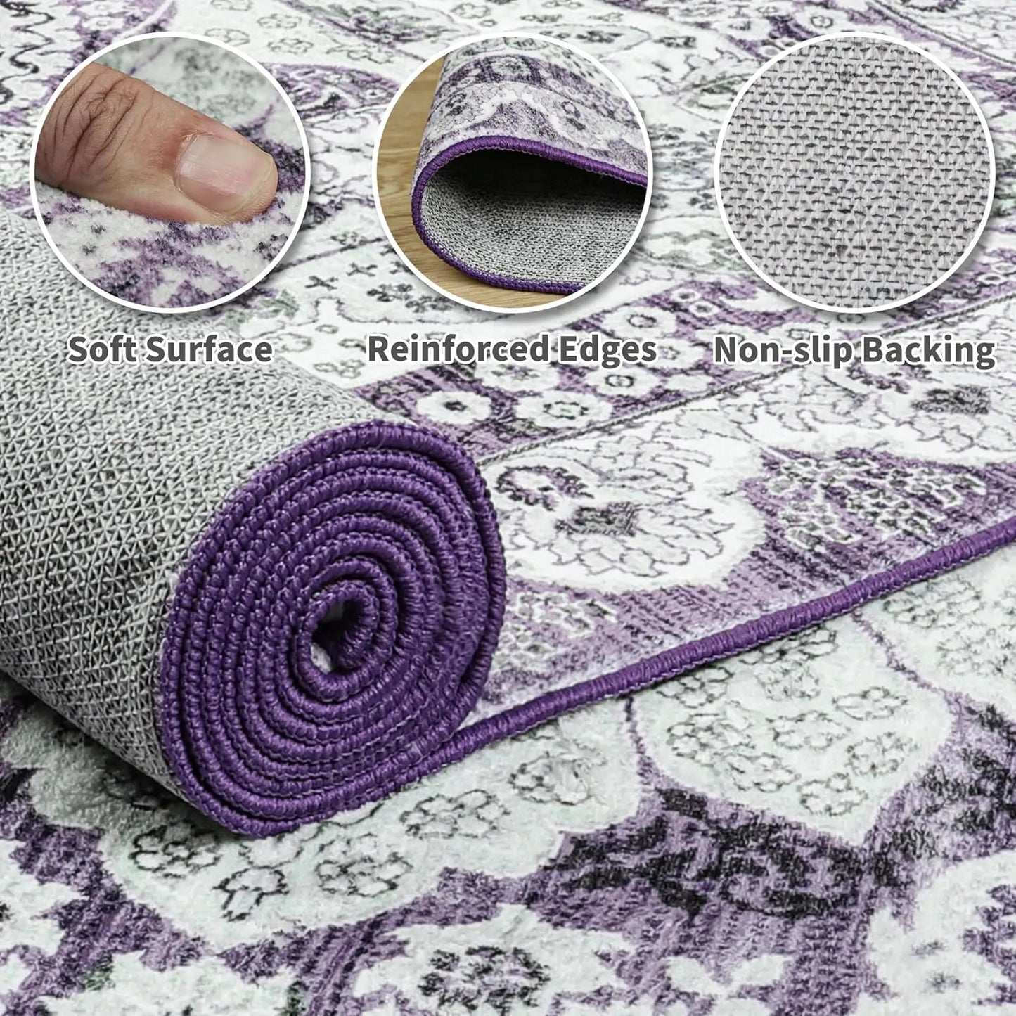 Non-Slip Low Pile Area Rugs ,Machine Washable