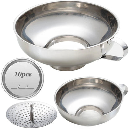 Food grade stainless steel canning funnels with filters, wide mouth funnels for kitchens, wide POTS and regular cans