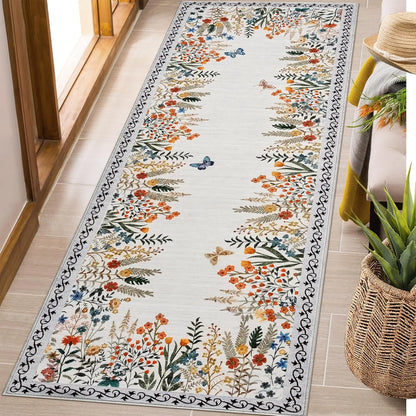 Washable Area Rugs , Non-Slip Floral