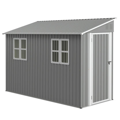 4x10 FT Galvanized Steel Outdoor Shed – Weatherproof Lockable Storage for Tools, Bikes & Pets w/Sloping Roof & Window