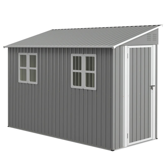 4x10 FT Galvanized Steel Outdoor Shed – Weatherproof Lockable Storage for Tools, Bikes & Pets w/Sloping Roof & Window