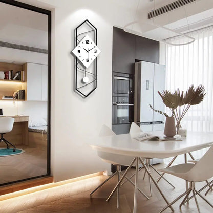 Modern Pendulum Wall Clock with Silent Movement, Metal+ Solid Wood