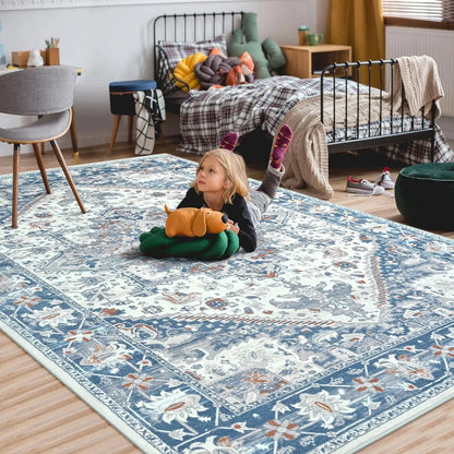 Faux Cashmere Vintage Floral  Soft Accent Area Rug, Low Pile for Living Room Bedroom