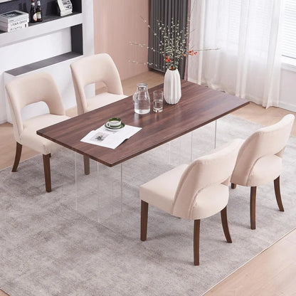 Wooden Dining Chairs Set of 2, Modern Fabric Upholstered Dining Room Chair Kitchen Chairs, Rustic Farmhouse Seating w/Comfort Cu