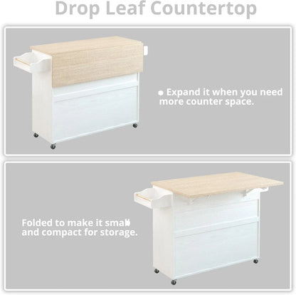 Rolling Kitchen Island Cart with Drop-Leaf & Wine Rack Drawer Shelves & Spice Rack, Microwave Rack Serving Cart on Wheels