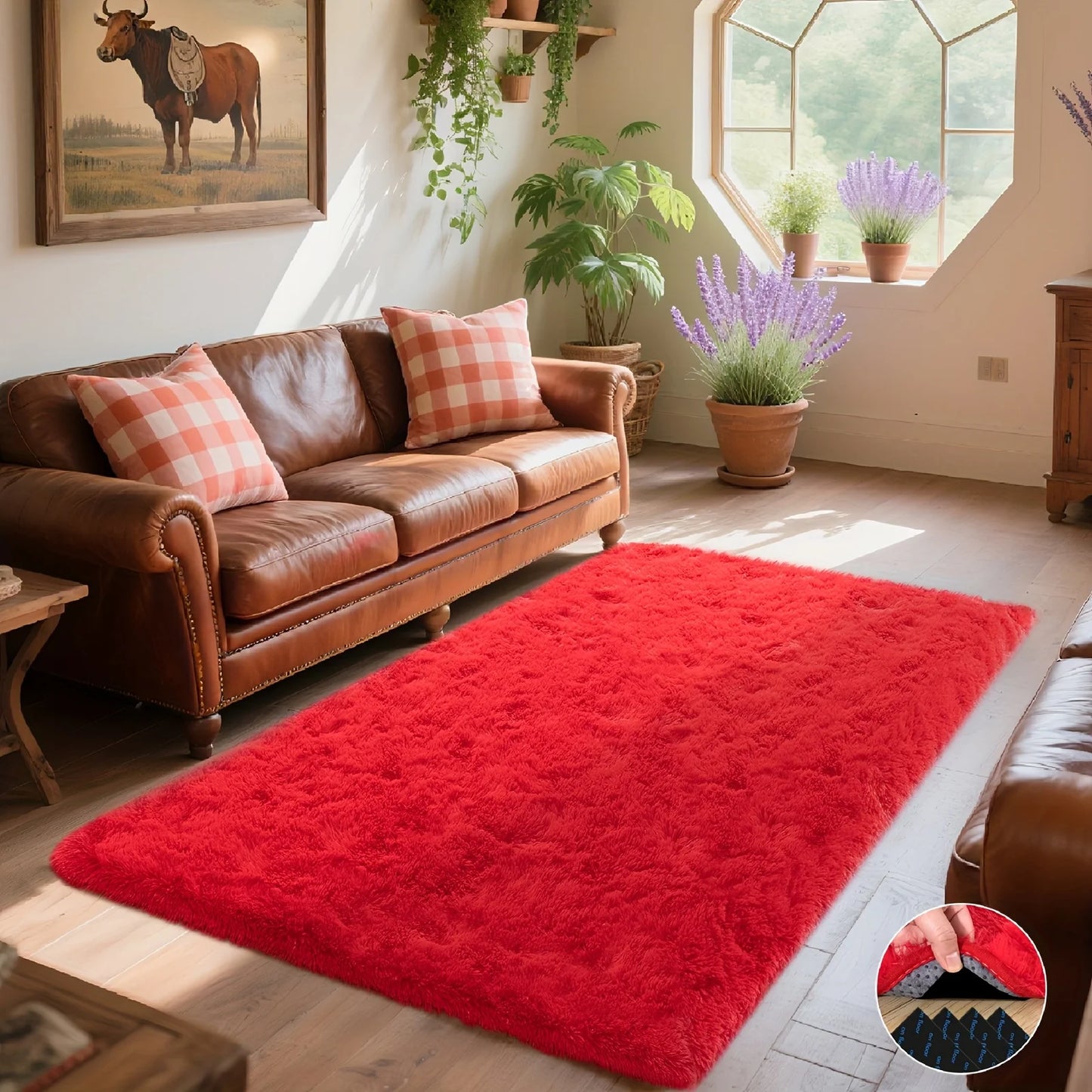 Fluffy Soft Shaggy Non-Slip Red Rugs For Living Room/Bedroom/Nursery