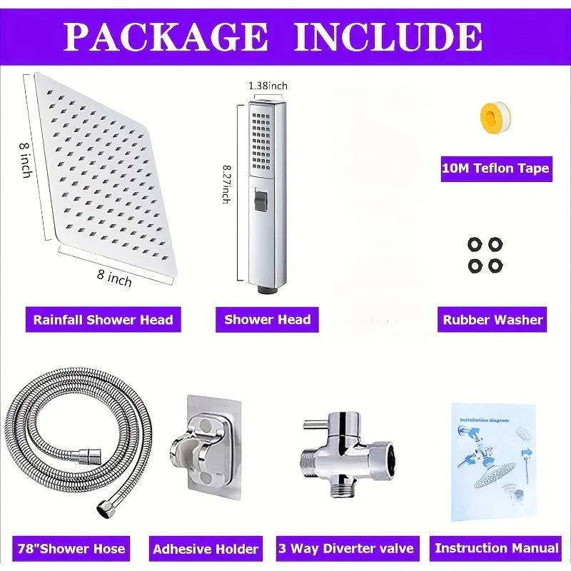 12 Inch Quality Set Rain Shower Head / Handheld Water Saving Shower Bathroom Handheld Three Mode Booster Shower Combination