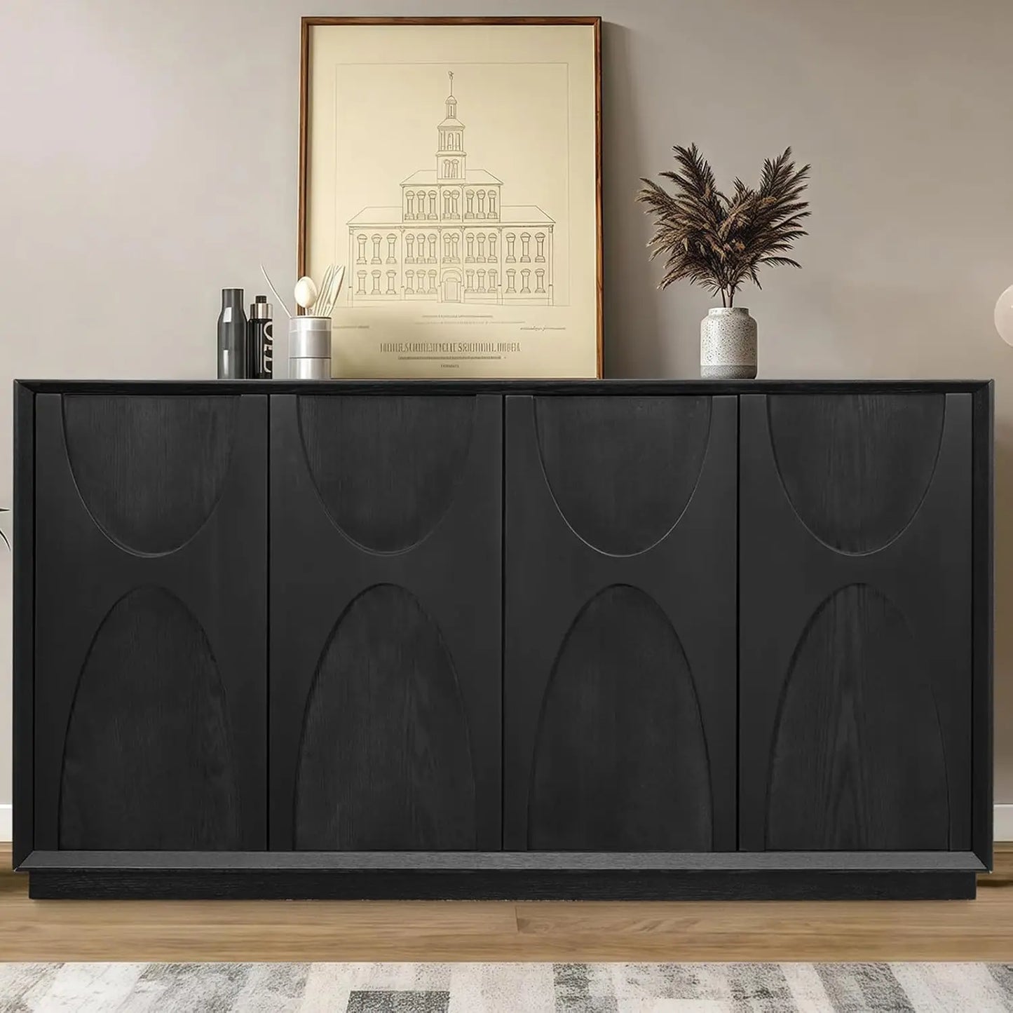 59" Sideboard Buffet Cabinet Retro Accent Storage Cabinet with Magnetic Door Latches Adjustable Shelf for Living Room Kitchen