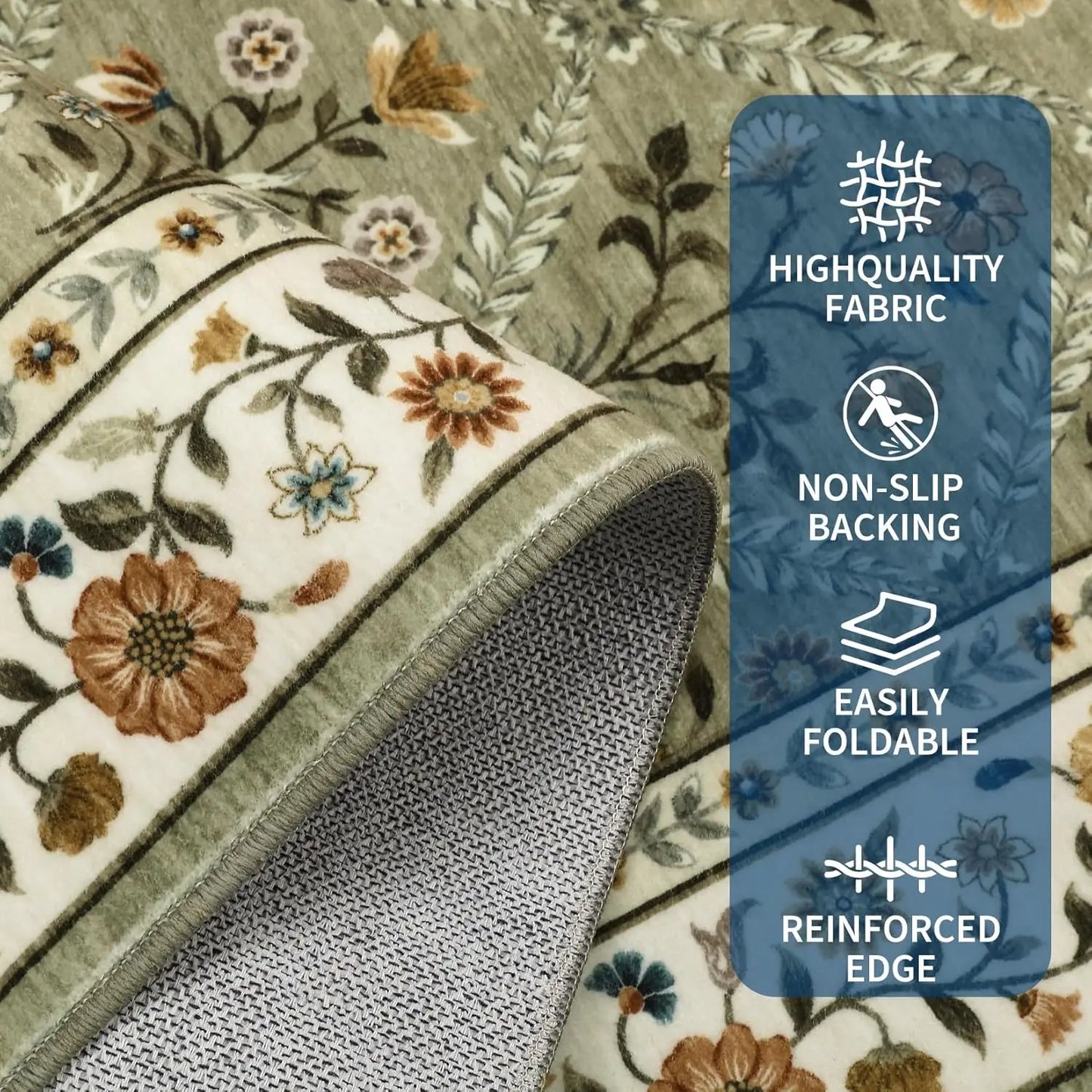 Vintage Washable Area Rugs for Living Room Soft Low-Pile Non-Slip Carpet  for Bedroom Dining Room Home Office