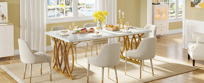 63-Inch Rectangular Dining Table for 4 to 6, Modern Kitchen Table with Faux Marble Table Top