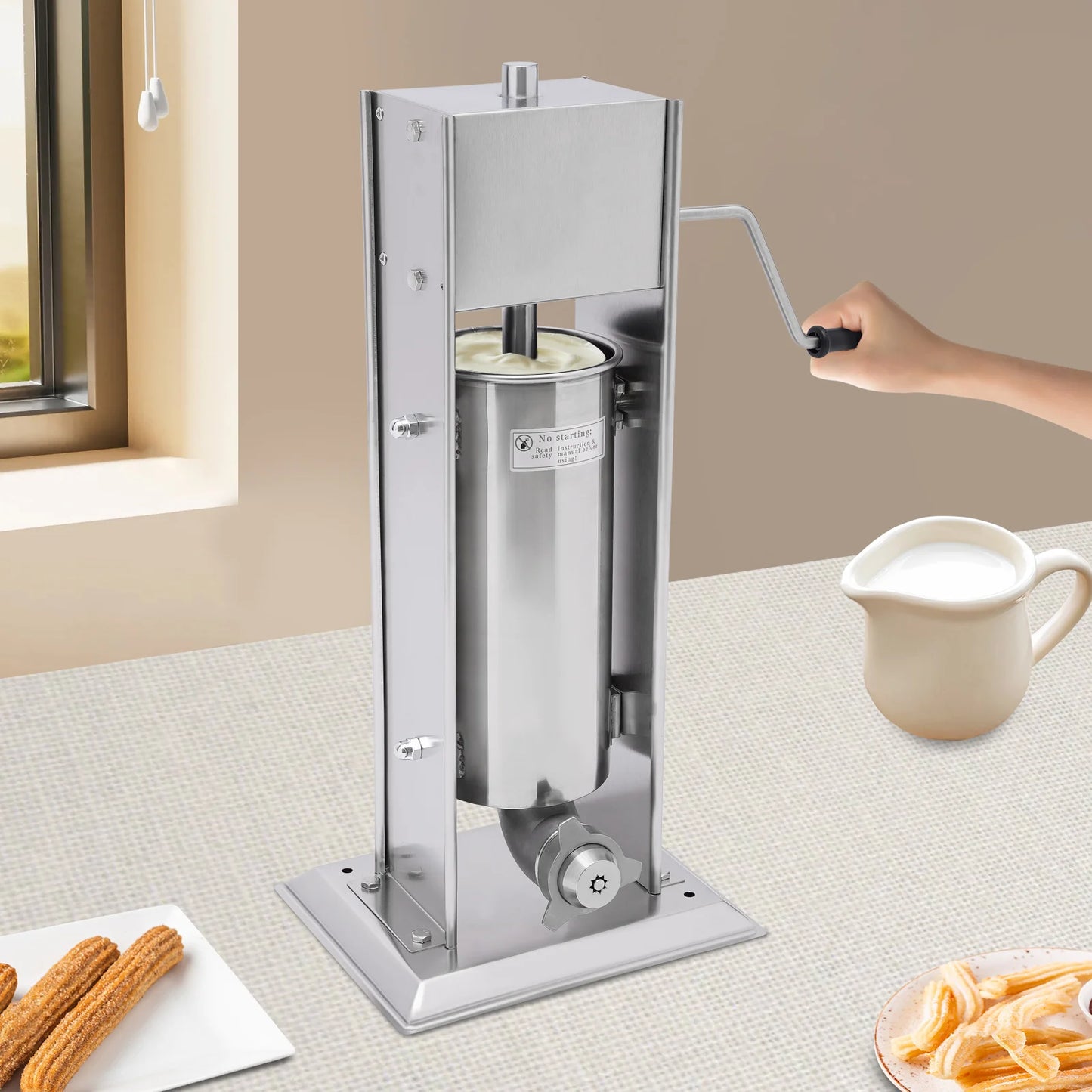 Churro Maker Machine 5L Stainless Steel Homemade Vertical Chocolate Caramel Filling Kitchen Machine with 6 Nozzles & 2 Speed